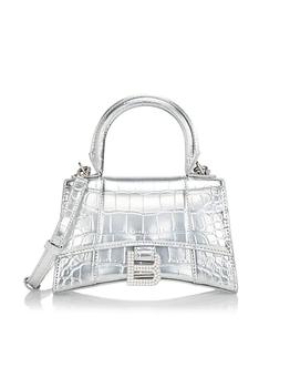 巴黎世家沙漏包怎么选, Balenciaga | XS Hourglass Embellished Croc-Embossed Metallic Leather Top Handle Bag商品图片 