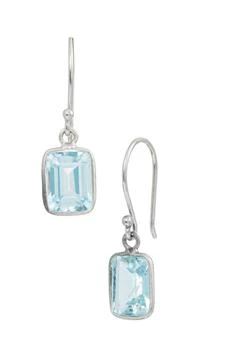Savvy Cie Jewels | Sterling Silver Blue Topaz Emerald Cut French Wire Dangle Earrings,商家Premium Outlets,价格¥253