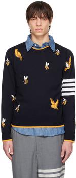 Thom Browne | Navy Birds And Bees Half Drop Sweater商品图片,