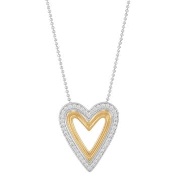 商品Cubic Zirconia Heart 18" Pendant Necklace in Sterling Silver & 14k Gold-Plate图片