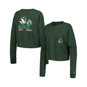 League Collegiate Wear | Women's Green Distressed Notre Dame Fighting Irish Clothesline Midi Long Sleeve Cropped T-shirt,商家Macy's,价格¥265