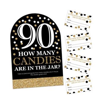 商品Adult 90th Birthday - Gold - How Many Candies Birthday Party Game - 1 Stand and 40 Cards - Candy Guessing Game图片