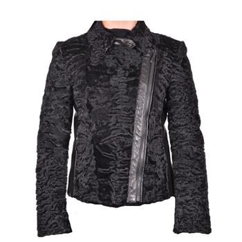 推荐Black Astrakhan Lamb Fur Karakul Biker Jacket商品