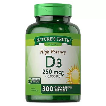 商品Nature's Truth | Nature's Truth Vitamin D3 250 mcg (10,000 IU) (300 ct.),商家Sam's Club,价格¥96图片