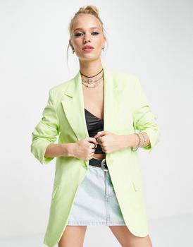 Bershka | Bershka oversized blazer in lime商品图片,5.4折, 独家减免邮费