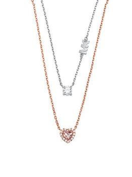 Michael Kors | 14K-Rose-Gold-Plated, Sterling Silver, & Cubic Zirconia Layered Pendant Necklace商品图片,