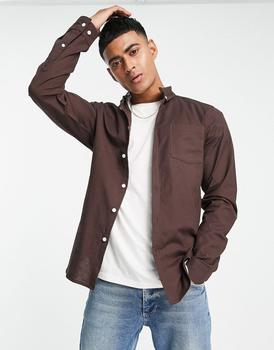 ASOS | ASOS DESIGN slim oxford shirt in deep brown商品图片,