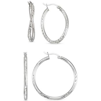 商品2-Pc. Set Textured Wavy & Round Hoop Earrings in Sterling Silver图片