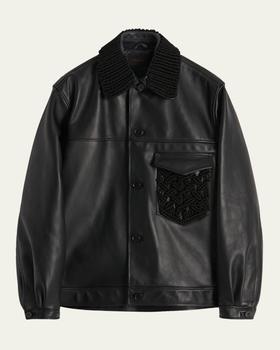 商品Simone Rocha | Men's Structured Leather Jacket with Tonal Macrame,商家Neiman Marcus,价格¥20658图片
