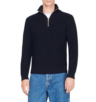 Sandro | Wool Blend Ribbed Knit Quarter Zip Mock Neck Sweater商品图片,6折起