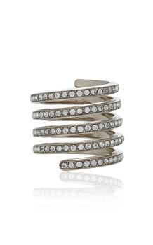 商品Amina Muaddi - Vittoria Crystal-Embellished Silver-Tone Ring - Silver - EU 54 - Moda Operandi - Gifts For Her图片
