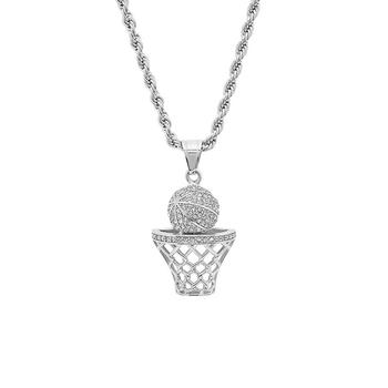 商品STEELTIME | Men's Stainless Steel Simulated Diamond Basketball and Hoop Pendant,商家Macy's,价格¥405图片
