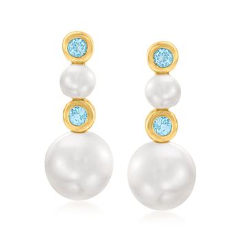 Ross-Simons | Ross-Simons 2.5-5.5mm Cultured Pearl Drop Earrings With Swiss Blue Topaz Accents in 14kt Yellow Gold商品图片,2.4折