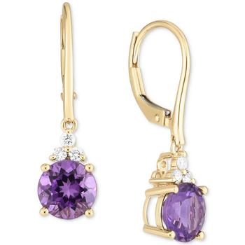 商品Macy's | Garnet (3 ct. t.w.) & Diamond (1/8 ct. t.w.) Leverback Drop Earrings in 14k Gold (Also in London Blue Topaz & Amethyst),商家Macy's,价格¥3555图片