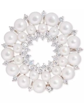 Macy's | Cultured Freshwater Pearl (5 - 6 1/2mm) & Cubic Zirconia Double Circle Convertible Pin to Pendant in Sterling Silver,商家Macy's,价格¥1196