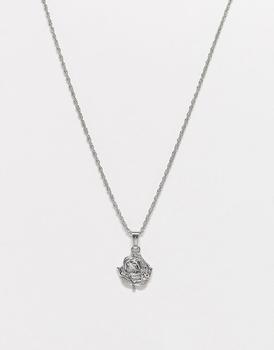 推荐ASOS DESIGN necklace with rose pendant in silver tone商品