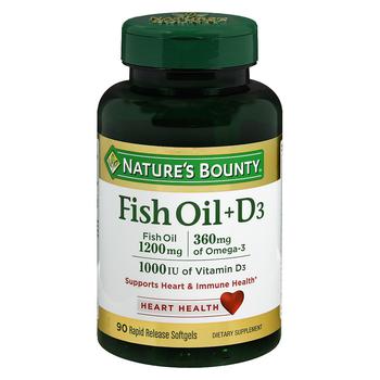 商品Fish Oil 1200 mg + Vitamin D3 1000 IU Dietary Supplement Softgels图片
