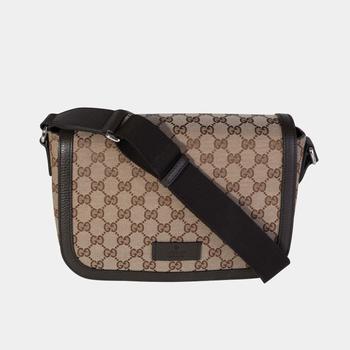 推荐Gucci Brown/Beige GG Canvas Fabric Shoulder Bag商品