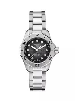 推荐Ladies Aquaracer Stainless Steel, Black Mother-Of-Pearl & Diamond Bracelet Watch商品