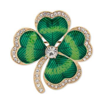 商品Anne Klein | Gold-Tone Crystal 4-Leaf Clover Pin,商家Macy's,价格¥202图片