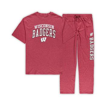 商品Men's Heathered Red Wisconsin Badgers Big and Tall T-shirt and Pants Sleep Set图片