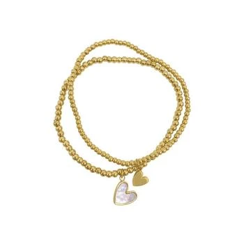 ADORNIA | 14K Gold Plated Stretch Heart Ball Bracelets with Imitation Mother of Pearl, 2 Pieces,商家Macy's,价格¥207