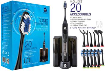 商品PURSONIC | Ultra High Powered Sonic Electric Toothbrush with Dock Charger, 12 Brush Heads & More! (Value Pack)BLACK,商家Premium Outlets,价格¥287图片