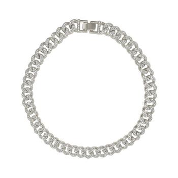 推荐Silver-Tone Plated Crystal Thick Cuban Curb Chain Necklace商品