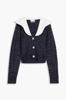 Ganni | Poplin-trimmed Donegal cable-knit cardigan 5.0折