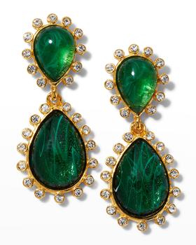 商品Gold and Crystal Flawed Emerald Teardrop Drop Post Earrings图片