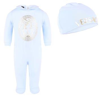 推荐Golden medusa head logo one piece and baby cap set in light blue商品