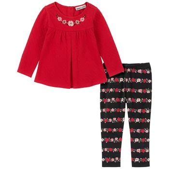 KIDS HEADQUARTERS | Little Girls Pleat-Front Quilted A-Line Tunic and Floral-Stripe Leggings, 2-Piece Set 4折