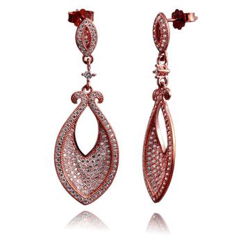 Suzy Levian | Suzy Levian Rose Goldtone Sterling Silver Cubic Zirconia Concave Dangle Earrings商品图片,