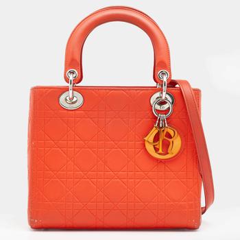 [二手商品] Dior | Dior Orange Cannage Embossed Leather Medium Lady Dior Tote商品图片,6.9折, 满1件减$100, 满减