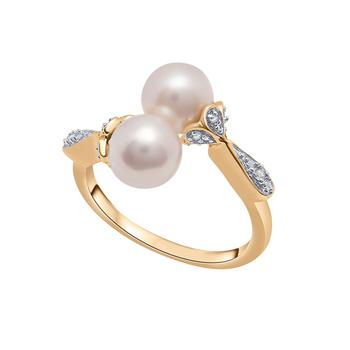 商品Macy's | Cultured Freshwater Pearl (7mm) & Diamond (1/20ct. tw.) Bypass Ring in 14K Yellow Gold,商家Macy's,价格¥4458图片