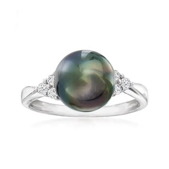 Ross-Simons | Ross-Simons 9-9.5mm Black Cultured Tahitian Pearl and . Diamond Ring in Sterling Silver,商家Premium Outlets,价格¥1503