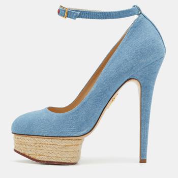 Charlotte Olympia, [二手商品] Charlotte Olympia | Charlotte Olympia Blue Denim Dolores Platform Ankle Strap Pumps Size 39商品图片 1.9折