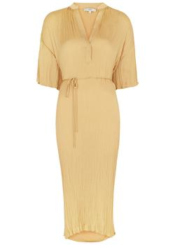 vince dress, Vince | Gold plissé satin midi dress商品图片 额外9折, 额外九折