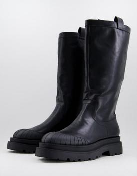 ASOS | ASOS DESIGN calf length chelsea boot in black faux leather with matte finish商品图片,5.9折
