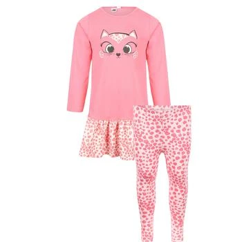 推荐Kitty print dress and love hearts leggings set in pink商品