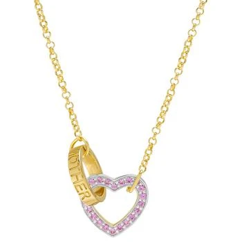 推荐Lab-Created Pink Sapphire & Mother Interlocking Heart & Ring 18" Pendant Necklace (1/5 ct. t.w.) in Sterling Silver & 14k Gold-Plate商品