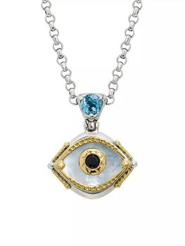 Konstantino | Birthstone 18K Gold, Sterling Silver & Multi-Stone March Evil Eye Pendant,商家Saks Fifth Avenue,价格¥3615