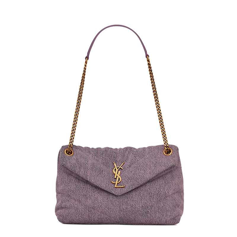 ysl包评价, Yves Saint Laurent | SAINT LAURENT PARIS/圣罗兰 YSL 22新款PUFFER系列 女士小号漂白淡紫色牛仔布料光滑皮革单肩斜挎手提链条包577476FAADY5352商品图片 7.5折×额外9.5折, 包邮包税, 额外九五折