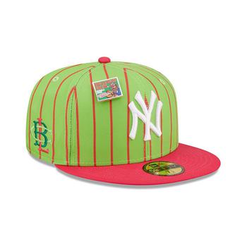 时尚mlb羽绒服男装, New Era | Men's Pink and Green New York Yankees MLB x Big League Chew Wild Pitch Watermelon Flavor Pack 59FIFTY Fitted Hat商品图片 