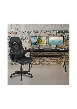 商品Gaming Desk and Black Racing Chair Set /Cup Holder/Headphone Hook/Removable Mouse Pad Top - 2 Wire Management Holes图片