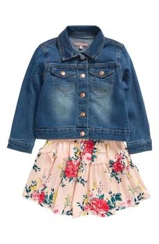 BCBG | Kids' Puff Sleeve Knit Dress & Denim Jacket Set,商家Nordstrom Rack,价格¥113
