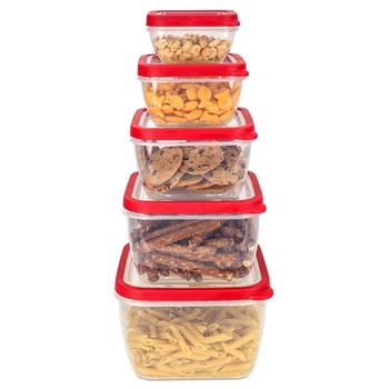 商品Home Basics | Home Basics 5 Piece Spill-Proof Square Plastic Food Storage Container with Ventilated, Snap-On Lids, Red,商家Premium Outlets,价格¥118图片
