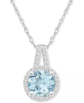 Macy's | Aquamarine (1-1/4 ct. t.w.) & Diamond (1/6 ct. t.w.) Halo 18" Pendant Necklace in Sterling Silver,商家Macy's,价格¥2057