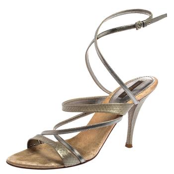 lv女鞋, [二手商品] Louis Vuitton | Louis Vuitton Grey Python Embossed And Leather Strappy Sandals Size 40商品图片 4.6折