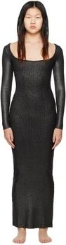 SKIMS | Black Soft Lounge Shimmer Long Sleeve Maxi Dress,商家Ssense US,价格¥501